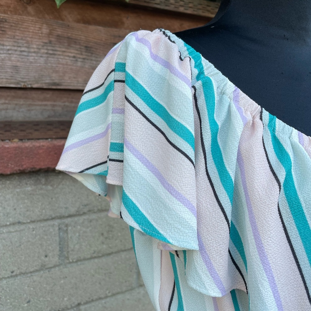 Striped One-Shoulder Dress with Ruffle - Picture 5 of 11